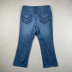 y2k Faded Glory Jeans Womens 12 Blue Kick Flare Low Rise Floral Embroidered VTG